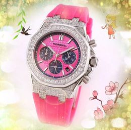 All Dials Work Brand Womens Watches Three Eyes Full Functional Diamonds Ring Clock Colourful Rubber Strap Quartz Waterproof Calendar all the crime Bracelet Watch