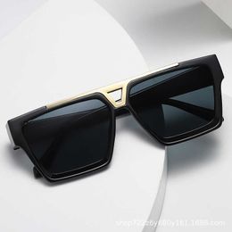 New double beam square men's sunglasses ins trendy Sunglasses modern fashion large frame sun visor