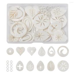 Charms 22Pcs Natural Freshwater Shell Pendants With 30Pcs Iron Open Jump Rings Teardrop & Heart Ring Flat Round For DIY Bracelet