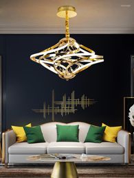 Pendant Lamps Postmodern Living Room Chandelier Simple Dining Bedroom Study Porch Light Golden Luxury Wrought Iron Acrylic Lamp