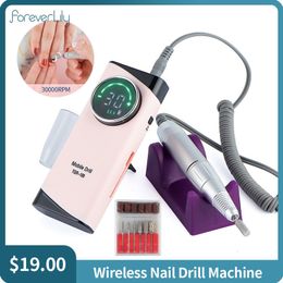 Nail Art Kits 30000RPM Wireless Drill Manicure Machine Electric Milling Cutters Callus Grinder Gel Polishing Remover Low Voice 230613