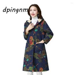 Women's Trench Coats Leisure National Wind Medium Long Women Coat Large-size Long-sleeved Warm Hooded Comfortable Jacket