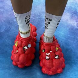Slippers DIY Fashion Shoes Chain Slippers Creative Christmas Red Slippers Women Lychee Slides Warm Home Slides Platform Bubble Slippers J230613