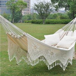 Hammocks double hammock Pure cotton hammock with white swing bed style hammock 300cmX160CM R230613
