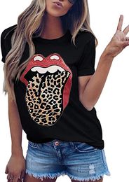 Tees for Women Short Sleeve Tshirts Womens Summer Tops Crewneck Shirt Blouse Leopard Print for Women