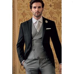 Men's Suits Classic Black Mens Suit Formal Business Blazer Slim Fit Wedding Groom Tuxedo Banquet 3 Piece Jacket Vest Pants Costume Homme