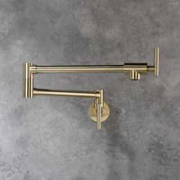 Kitchen Faucets Top Quality Brass Brushed Gold Sink Faucet Single Cold Folded Extended Wall Mounted Water Hole Tap