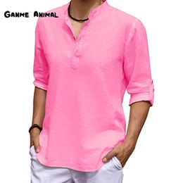 Men's T-Shirts Men's Linen Long Sleeve T-Shirt Solid Colour Loose Casual Shirt Long Sleeve Cotton Linen Shirt Oversize V-neck Tops S-5XL 230613