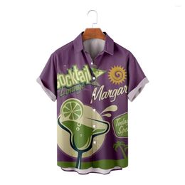 Men's Casual Shirts Hawaiian For Men Cool Logo Print Mojito Short Sleeve Purple Summer Tops Breathable