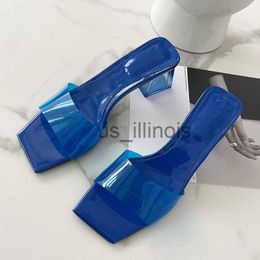Slippers Summer Slippers Women Blue Green PVC Transparent Shoes Mules Slides Fashion Open Toe Clear Heels Beach Jelly Sandals Size 35-40 J230613