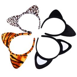 Korean Cloth Short Plush Tiger Leopard Cat Ear Headband Cute Women Girls Kids Party Festival Fantastic Accessories HairBand