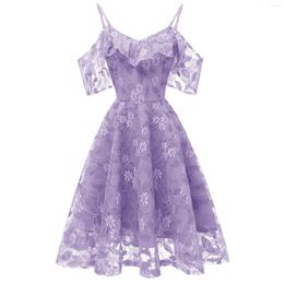 Casual Dresses Women's Sweet Princess Dress Floral Lace Cocktail Party Elegant Ruffles Neckline A-line Swing Bridemaid Prom