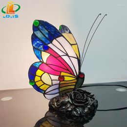 Table Lamps American Butterfly Night Lamp Tiffany Style Bedroom Bedside Feeding Bar Ambiance Stained Glass Decoration