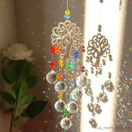 Garden Decorations Crystal Moon Sun Wind Chimes Diamond Prisms Rainbow Chaser Hanging Drop Home Garden Decor Gift R230613