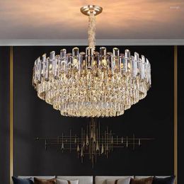 Pendant Lamps Modern Luxury Living Room E14 Led Lamp K9 Grey Clear Crystal Hanging Gold Metal Suspension Fixtures