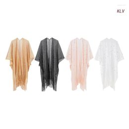 Women's Swimwear Womens Kimono Swimsuit Coverups Pearl-Designs-Summer-Beach Cover-Up Casual Loose Cardigans For With Tassels