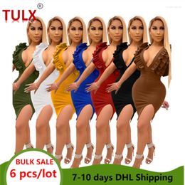 Casual Dresses Wholesale Sexy Sleeveless Party Ruffle Mini Dress Women Clubwear Prom Birthday Skirt Female Clothes Solid Bodycon 6792