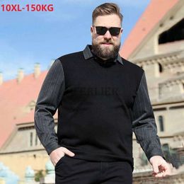 Men's Polos winter spring men polo shirts striped long sleeve large size 8XL 9XL 10XL patchwork turn down collar tees loose casual tops 54 230613