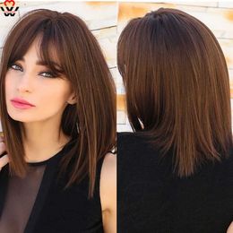Lace Wigs MANWEI Shoulder Length Synthetic Wig With Bang Chocolate Hair Wigs Natural Wig For Women Daily Hairstyle Z0613