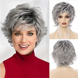 Lace Wigs HAIRJOY Synthetic Hair Mix Color for Women Heat Resistant Fiber Daily Short Curly Wigs Gray Fluffy Layered with Bangs Z0613