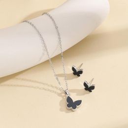 Necklace Earrings Set Bohemian Vintage Butterfly Inlaid Acrylic Pendant Women's Fashion Jewelry Gift
