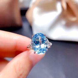 Cluster Rings Simple Temperament Oval Swiss Blue Imitation Sea Topaz Open Ring Female