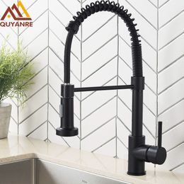 Bathroom Sink Faucets Quyanre Matte Black Kitchen Sink Faucet Pull Down Kitchen Faucet Single Handle Mixer Tap 360 Rotation Torneira Cozinha Mixer Tap 230612