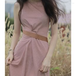 Casual Dresses French Temperament Fairy High Sense Waist Pink Dress Summer Salt Style Elegant Female