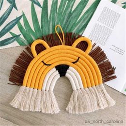 Garden Decorations Nordic Style Deer Lion Rainbow Wall Hanging For Kids Room Decor Woven Lion Wall Hanging Decoration R230613