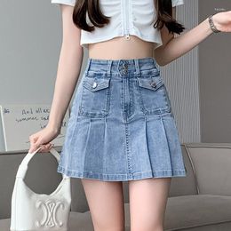 Skirts Summer Pleated Denim Mini For Women High-Waist Plus-size Oversize Slim Jeans Bodycon Slight Strech 8Z