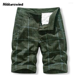 Men's Shorts Summer Plaid Printed Short Men Outdoor Casual Straight Knee Length Cotton Breathable Safari Style Workwear Streetwear