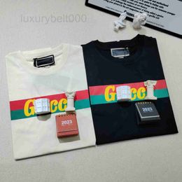 Men's T-Shirts designer 2023 Spring New Letter Colourful Stripe Printed Pure Cotton Short Sleeve T-shirt INS 4O2W