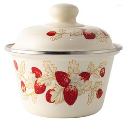 Bowls 1Pc Vintage Enamel Basin Retro Bowl Tureen Pot With Lid Kitchen Organiser Cocina Gadget Conjuntos