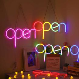 LED Neon Sign LED Neon Lights OPEN Sign USB Atmosphere Light Decor Hanging Night Lamp Business Bar Club Coffee Shop Decoration R230613