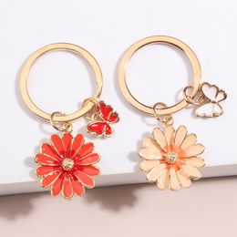 Cute Keychain Small Butterfly Sunflower Key Ring Flower Key Chains Women Girls Handbag Accessorie DIY Jewellery Gifts