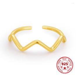 Cluster Rings S925 Sterling Silver INS Simple Ring Geometric Curve Advanced Sensitive Surface Camber Opening Ladies Jewelry