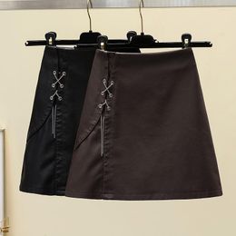 Skirts Black Brown Pu Leather Mini Elegant High-Waisted Women'S Spring Autumn Winter Korean Style Fashion 2023 Harajuku Clothes