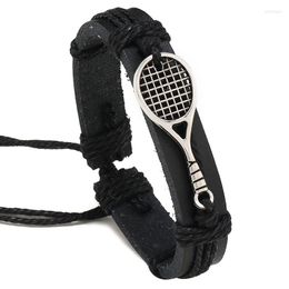 Bangle Men's Bracelet Jewellery Simple Hand-woven Sport Tennis Racket Black Leather Personality Bracelets