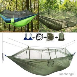 Hammocks Portable Outdoor Travel Camping Hammock with Net High Strength Hanging Bed Hunting Sleeping Swing R230613