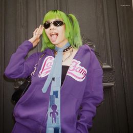 Women's Hoodies Y2K Retro Printingd Zip Up Sweatshirt Harajuku Oversized Purple Long Sleeve Goth Grunge Men's Clothes Emo Hip Hop Coat