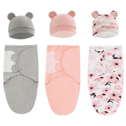 Blankets Swaddling 2PCS Cotton born Sleepsack Baby Swaddle Blanket Wrap Hat Set Infant Adjustable Born Sleeping Bag Muslin 06M 230613