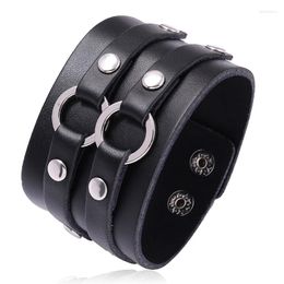 Charm Bracelets Wristband Bracelet Vintage Genuine Leather Brand Punk Wide Cuff For Men