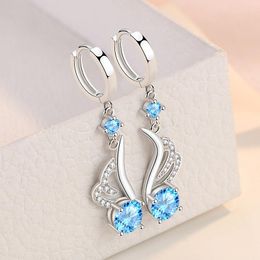Hoop Earrings KOFSAC Fashion Elegant Women's 925 Sterling Silver Sweet Romantic Blue Zircon Wing Earring Lady Anniversary Gifts