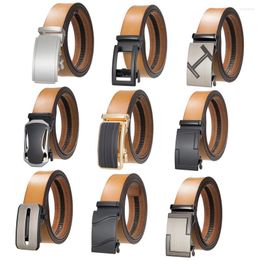 Belts Plyesxale 3.5cm Width Yellow Brown Genuine Leather Belt For Men Cowskin Male Strap Mens Dress Ratchet High Quality B1289