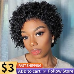 Lace Wigs Short Kinky Curly Wigs Pixie Cut Wigs Brazilian Curly Human Hair Wig HD Transparent Lace Closure Wig Cheap Wigs For Black Women Z0613