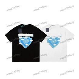 xinxinbuy Men designer Tee t shirt 23ss blue sky Love pattern printing short sleeve cotton women black white M-2XL