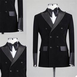 Men's Suits Costume Homme One Pieces Dot Men Fashion Cotton Groom Tuxedos Lapel Modern Formal Double Breasted