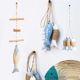 Garden Decorations Antique Wooedn Fish Hanging Decoration Restaurant Fish Skewers Solid Wood Carving Kids Room Ornament R230613
