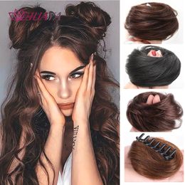 Chignons HUAYA Short Curly Chignon Clip-on Hair Synthetic Elastic Band Hair Bun Hairpiece Donut Roller Bun Fake hair Claw Clip For Women 230613