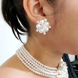 Necklace Earrings Set Dress Up Anti-rust Faux Pearl Flower Wedding Bridal Banquet Supply
